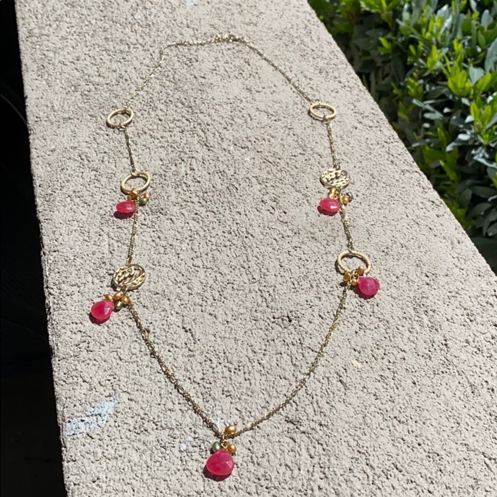 Long Gold Metal Boho Necklace With Leaf Accents